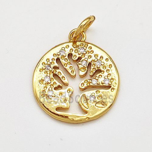 Copper Tree Of Life Pendant Pave Zircon Circle Gold Plated