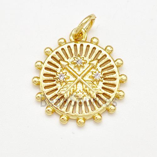 Arrow Charms Copper Coin Pendant Pave Zircon Gold Plated