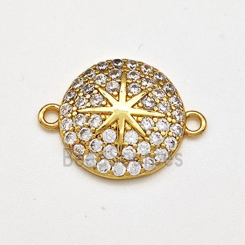 Copper Star Connector Pave Zircon Coin Gold Plated