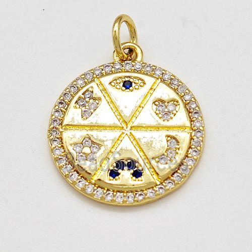 Symbol Medallion Charms Copper Circle Pendant Pave Zircon Evil Eye Moon Star Gold Plated