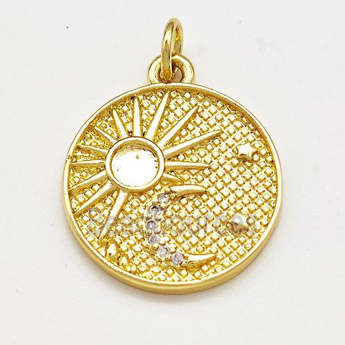 Copper Sun Moon Pendant Pave Zircon Gold Plated