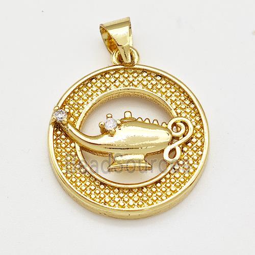 Aladdin Lamp Charms Copper Pendant Pave Zircon Gold plated