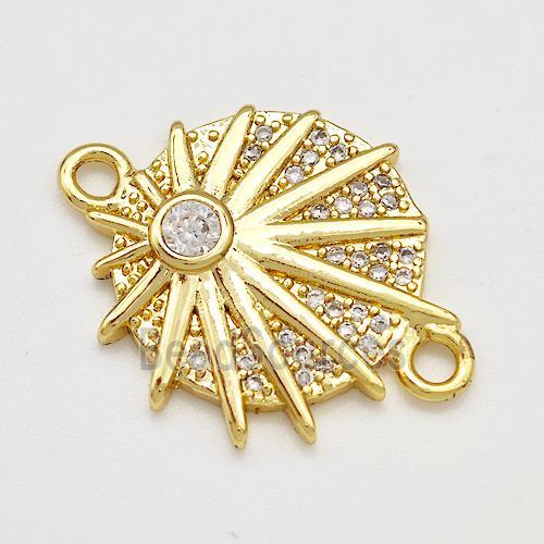 Copper Sun Charms Connector Pave Zircon Gold Plated