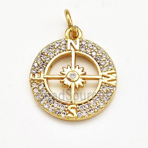 Compass Charms Copper Pendant Pave Zircon Gold Plated