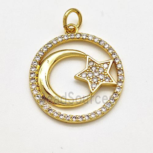 Copper Moon Star Pendant Micro Pave Zirconia Gold Plated