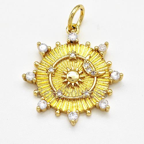 Copper Sun Moon Pendant Pave Zirconia Gold Plated