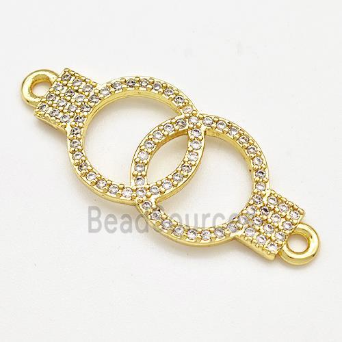 Double Circles Copper Connector Pave Zircon Gold Plated