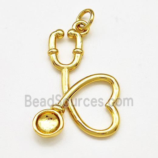 Medical Charms Copper Stethoscope Pendant Gold Plated