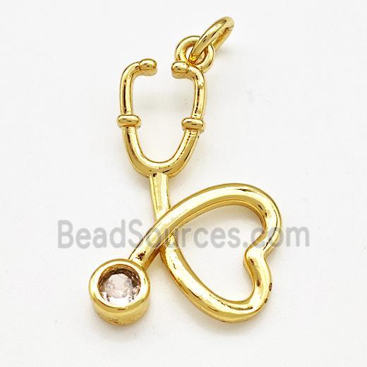 Medical Charms Copper Stethoscope Pendant Pave Zircon Gold Plated