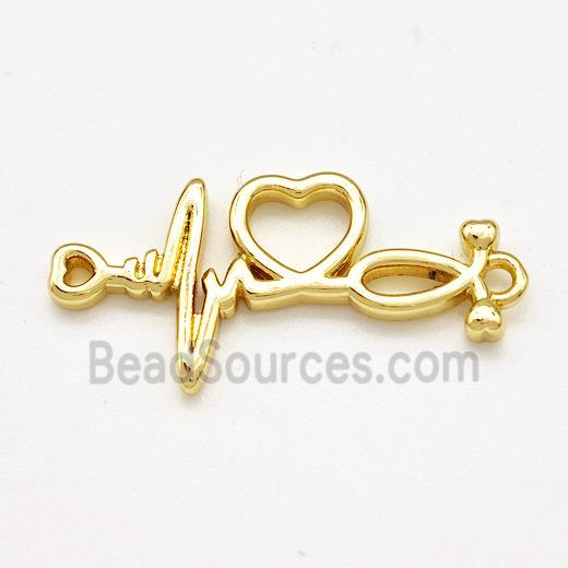 Copper Heartbeat Charms Connector 2loops Gold Plated