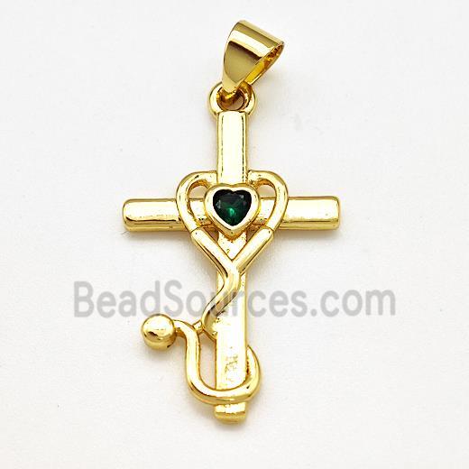 Copper Cross Pendant Pave Zircon Gold Plated