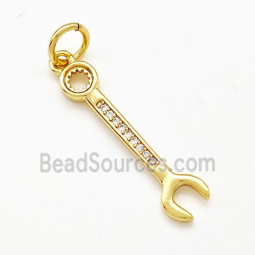 Spanner Charms Copper Pendant Pave Zircon Gold Plated