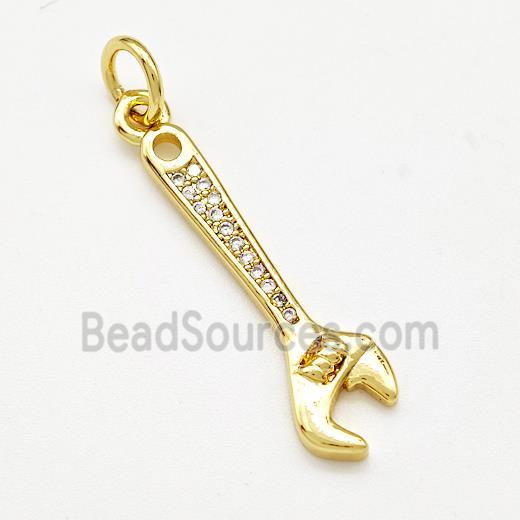 Spanner Charms Copper Pendant Pave Zircon Gold Plated