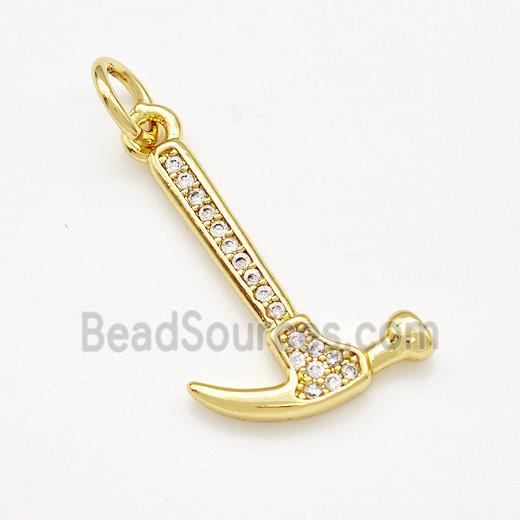 Hammer Charms Copper Pendant Pave Zircon Gold Plated