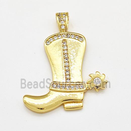 Cowboy Boots Charms Copper Pendant Pave Zircon Gold Plated