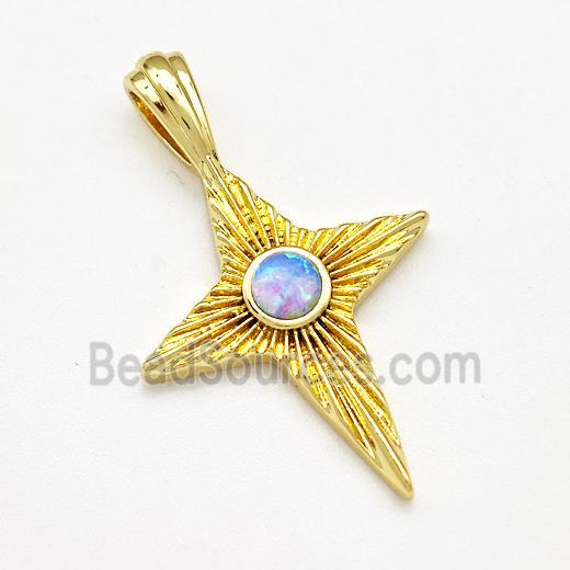 Northstar Charms Copper Pendant Pave Fire Opal Gold Plated