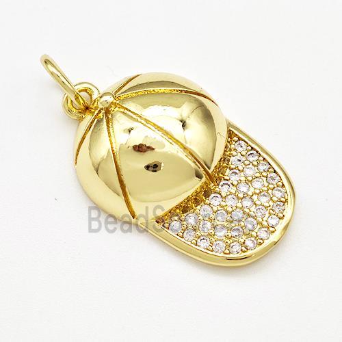 Baseball Hat Charms Copper Pendant Pave Zircon Sport Gold Plated