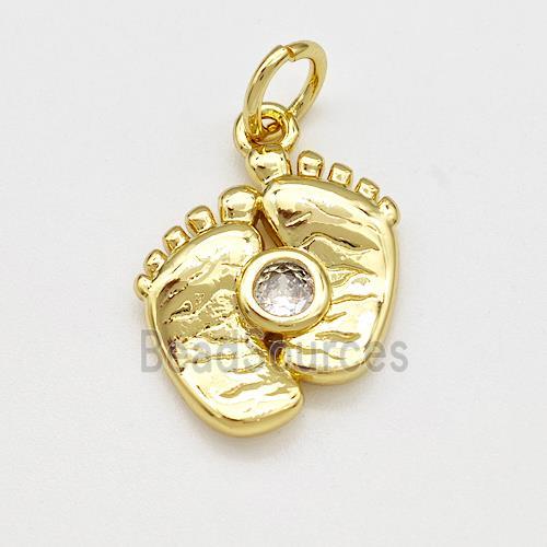 Feet Charms Copper Pendant Pave Zircon Gold Plated