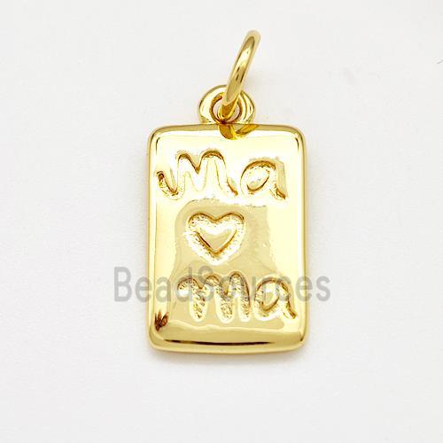 Copper Rectangle Pendant Mama Heart Gold Plated