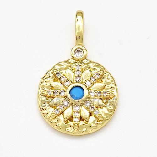 Copper Sun Pendant Micro Pave Zirconia Circle Gold Plated