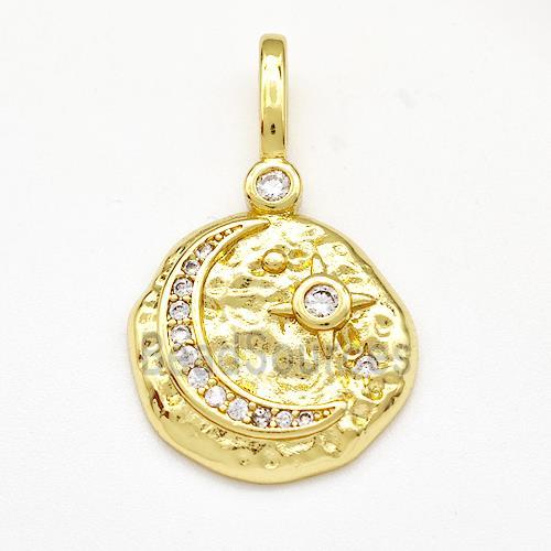 Copper Moon Pendant Micro Pave Zirconia Gold Plated