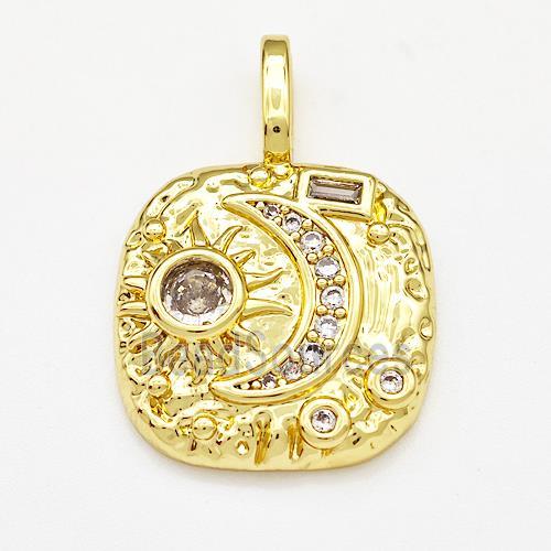 Copper Moon Sun Pendant Micro Pave Zirconia Gold Plated