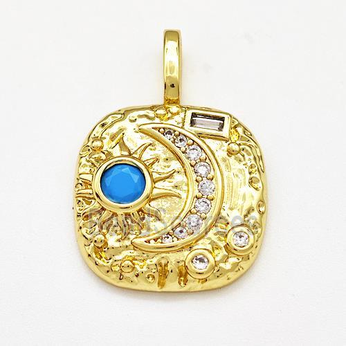 Copper Moon Sun Pendant Micro Pave Zirconia Gold Plated