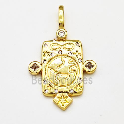 Copper Rectangle Pendant Pave Zircon Symbol Gold Plated