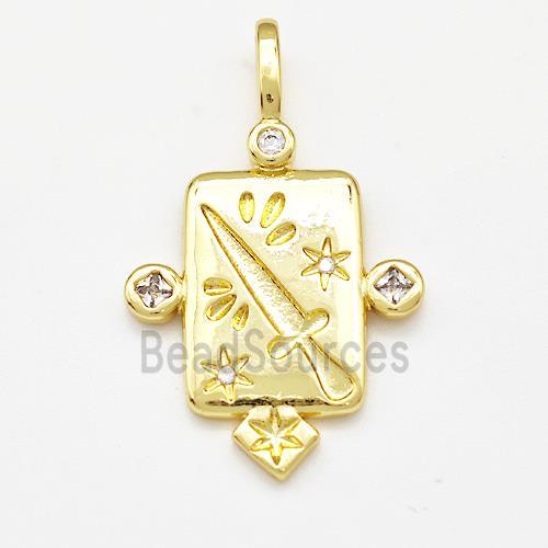 Copper Rectangle Pendant Pave Zircon Knife Gold Plated