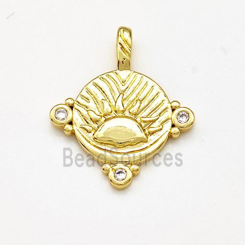 Copper Sun Pendant Pave Zircon Gold Plated