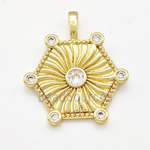 Copper Sun Pendant Pave Zircon Gold Plated