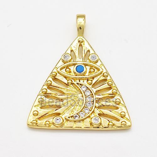 Copper Trangle Pendant Pave Zircon Moon Eye Gold Plated