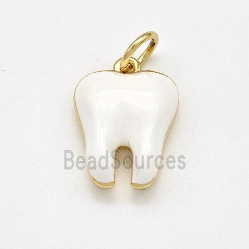 Copper Tooth Charms Pendant White Enamel Gold Plated