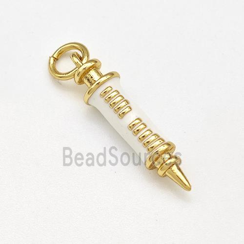 Syringe Charms Copper Pendant White Enamel Gold Plated