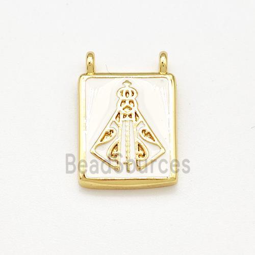 Copper Rectangle Pendant White Enamel 2loops Gold Plated