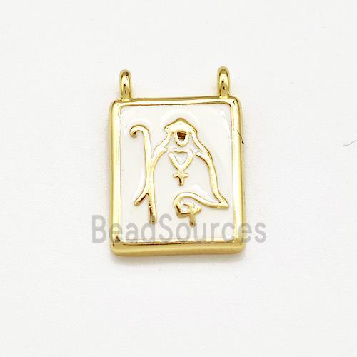 Copper Rectangle Pendant Jesus White Enamel 2loops Gold Plated