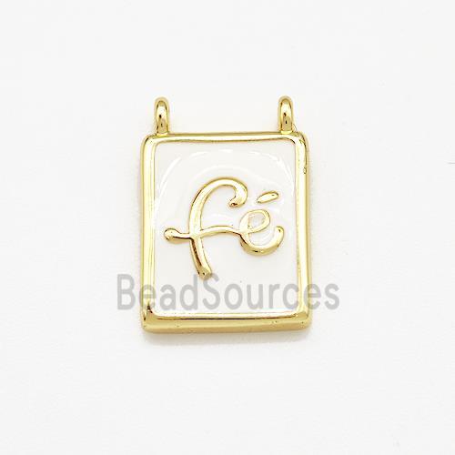 Copper Rectangle Pendant Fe White Enamel 2loops Gold Plated