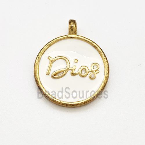 Copper Circle Pendant Dios White Enamel Gold Plated