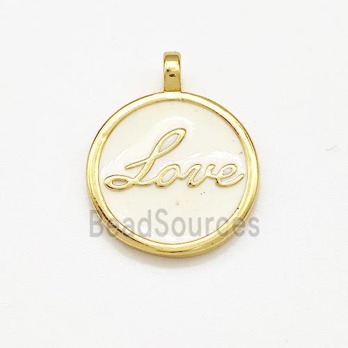 Copper Circle Pendant Love White Enamel Gold Plated