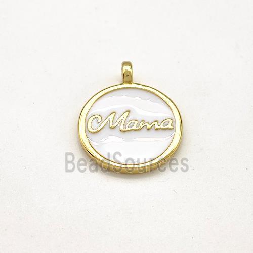 Copper Circle Pendant Mama White Enamel Gold Plated