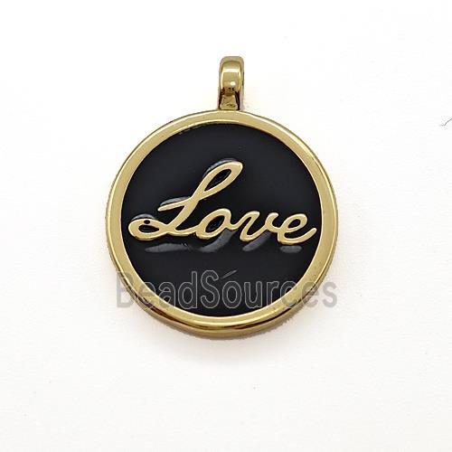 Copper Circle Pendant Love Black Enamel Gold Plated