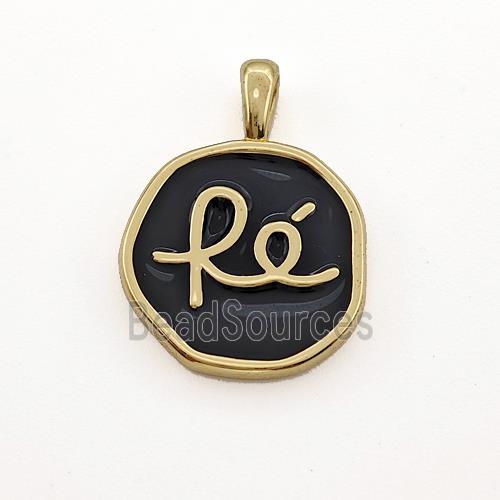 Copper Circle Pendant Fe Black Enamel Gold Plated