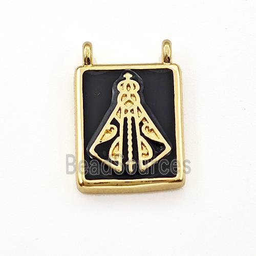 Copper Rectangle Pendant Black Enamel 2loops Gold Plated