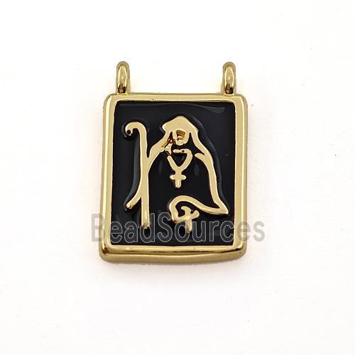 Copper Rectangle Pendant Jesus Black Enamel 2loops Gold Plated