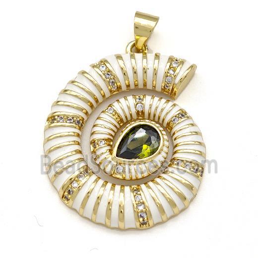 Nautilus Charms Copper Conch Shell Pendant Pave Zirconia White Enamel Gold Plated