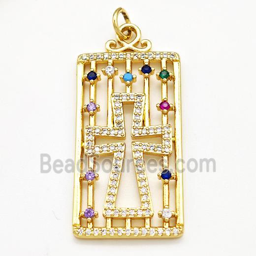 Copper Rectangle Pendant Pave Zircon Cross Gold Plated