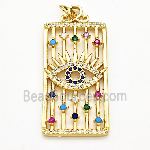 Copper Rectangle Pendant Pave Zircon Eye Gold Plated