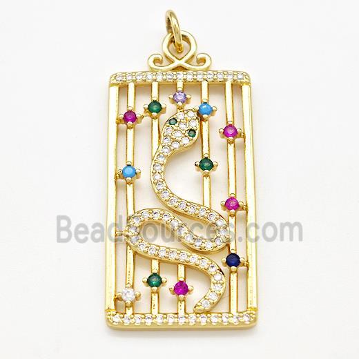 Copper Rectangle Pendant Pave Zircon Snake Gold Plated