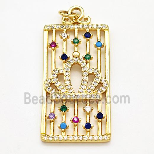 Copper Rectangle Pendant Pave Zircon Crown Gold Plated