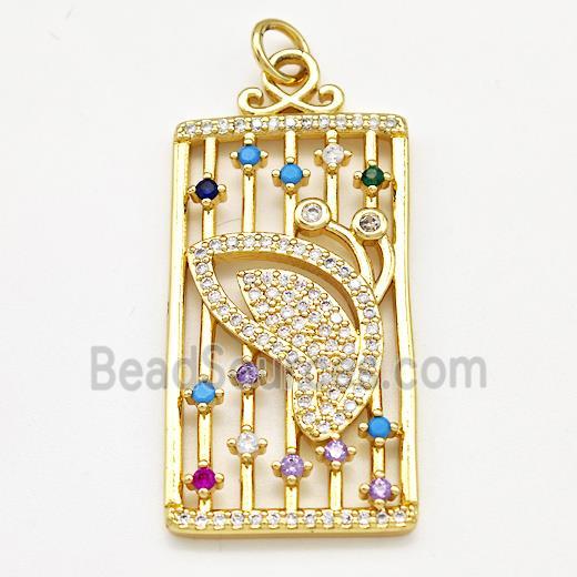 Copper Rectangle Pendant Pave Zircon Gold Plated